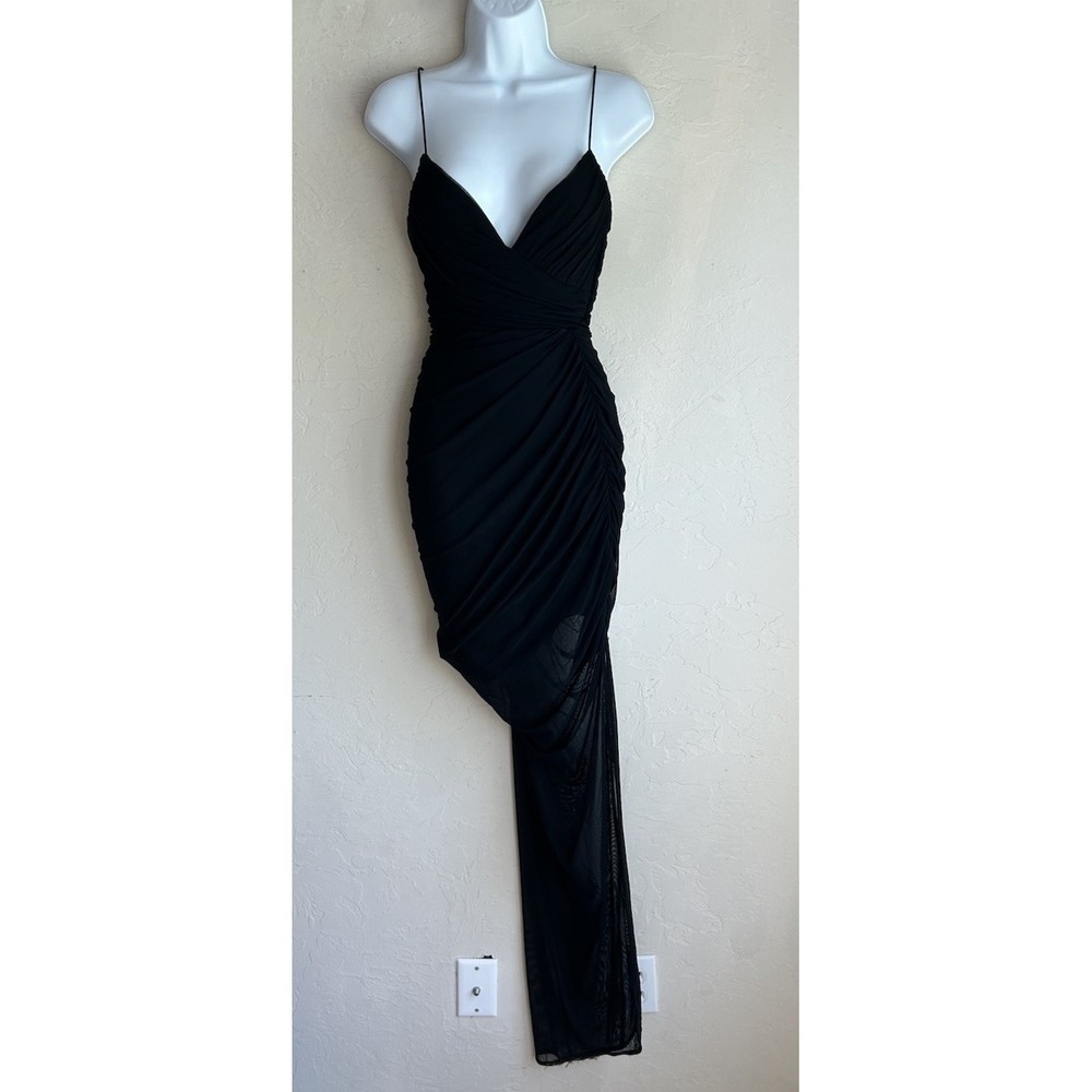 Nookie Moscow Ruched Gown S Black Mesh Draped Evening Formal Sexy Maxi Dress